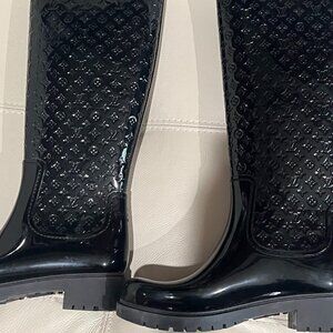 Louis Vuitton Black Monogram Rain Boots, Size EU 38